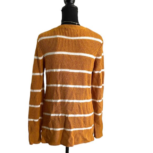 3/$15 Moondance Women's Mustard Yellow Stripes Fall Long Cardigan Sweater Small - Picture 3 of 11